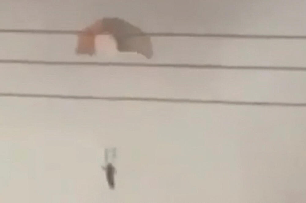 Osoba se spušta padobranom u Al Džahri, u Kuvajtu: Kadar preuzet iz video-snimka sa društvenih mreža, objavljenog danas, Foto: Reuters