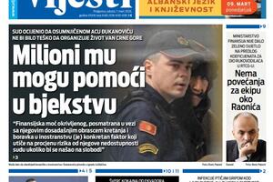 Naslovna strana "Vijesti" za 7. mart 2026.