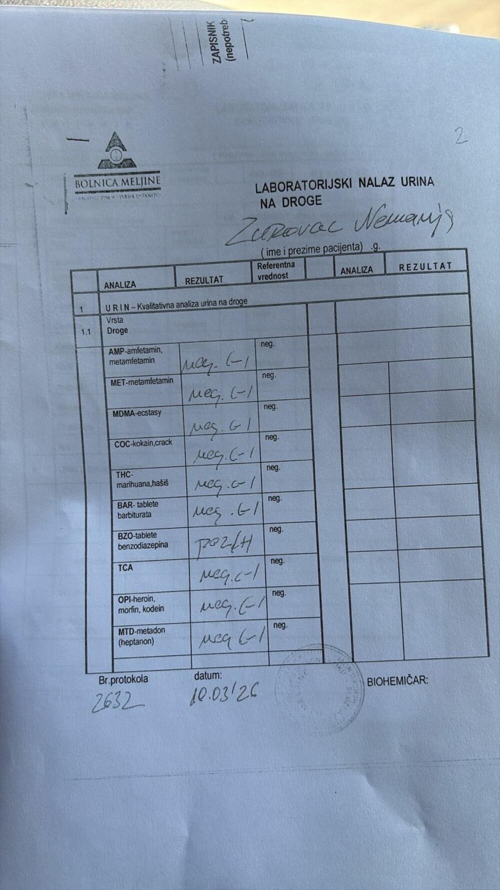 Dokument dostavljen medijima