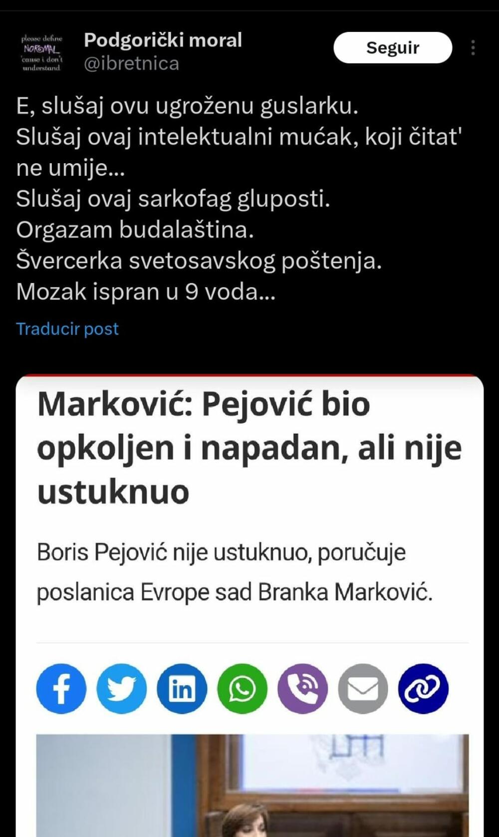 Prijetnje Branki Marković
