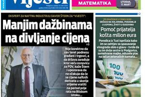 Naslovna strana "Vijesti" za 14. mart 2026.