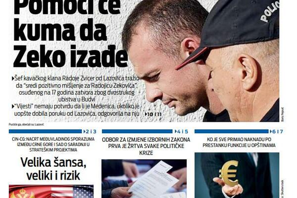 Naslovna strana "Vijesti" za 16. mart 2026.