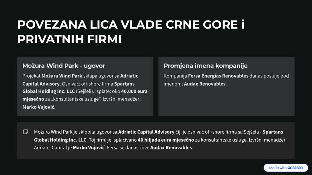<p>Dritan Abazović je na sjednici Anketnog odbora radi prikupljanja informacija i činjenica o postupanju državnih organa i drugih subjekata prilikom izgradnje vjetroelektrane na lokalitetu Možura, kazao da je firma Fersa državu uvukla u veliku aferu</p>
