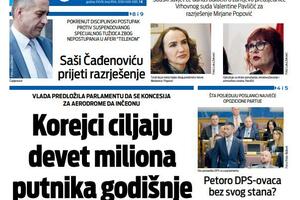 Naslovna strana "Vijesti" za 9. april 2026.