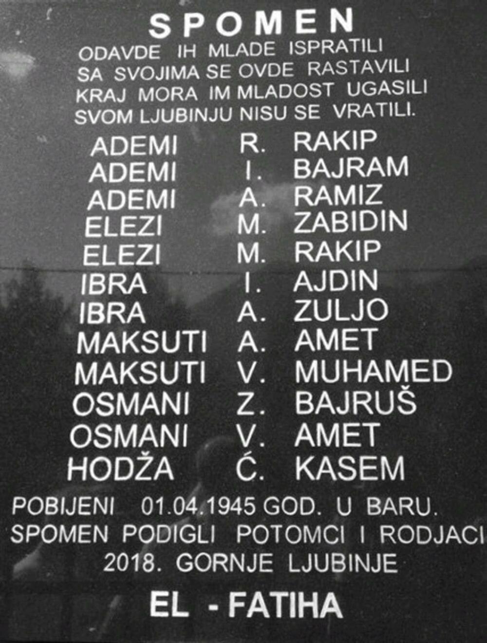 Spomen-ploča stradalim u masakru u Baru, Gornje Ljubinje