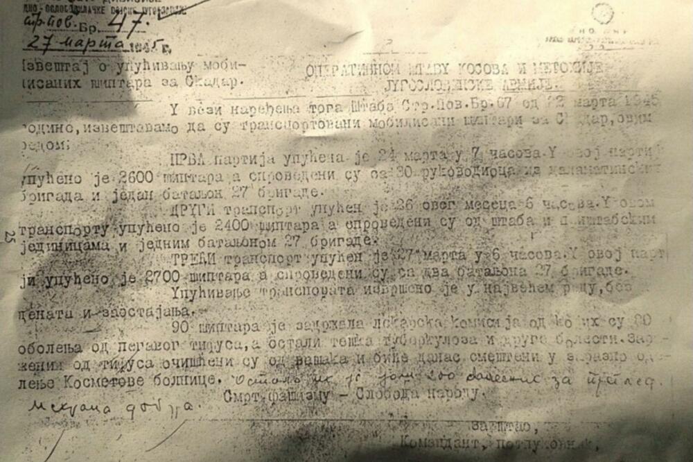 Izvještaj o slanju &ldquo;Šiptara&rdquo; u Skadar, njihovom brojnom stanju i pratnji, Foto: Š. R.