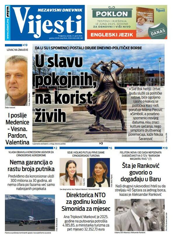 Naslovna strana "Vijesti" za 21. april 2026.
