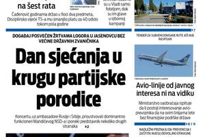 Naslovna strana "Vijesti" za 23. april 2026.