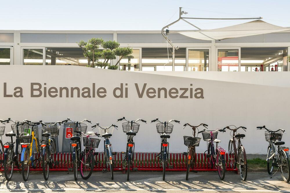 Red bicikala parkiranih ispred zida sa natpisom "Venecijanski bijenale": Fotografija iz 2024. godine (Ilustracija), Foto: Shutterstock