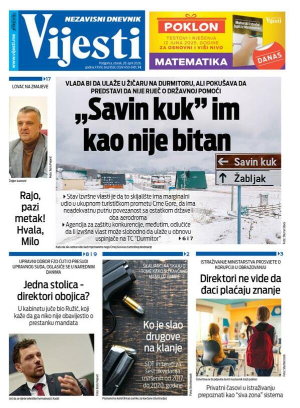 Naslovna strana "Vijesti" za 28. april 2026.