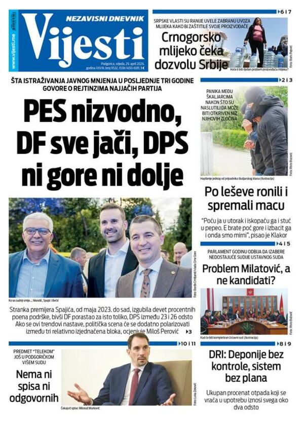 Naslovna strana "Vijesti" za 29. april 2026.