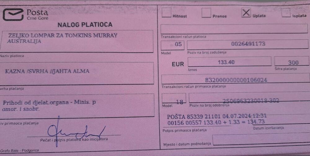 Inspektor uplatio kaznu na ime stranca