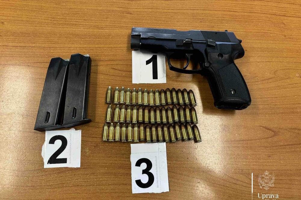 Pištolj i municija koji su prnađeni u Beranama, Foto: Uprava policije