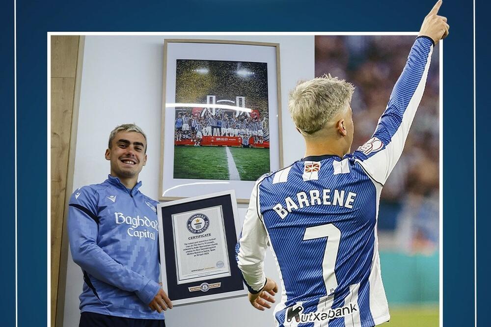 Barenećea sa sertifikatom Ginisa za najbrži gol u istoriji Kupa kralja, Foto: Real Sociedad de F&uacute;tbol﻿/X