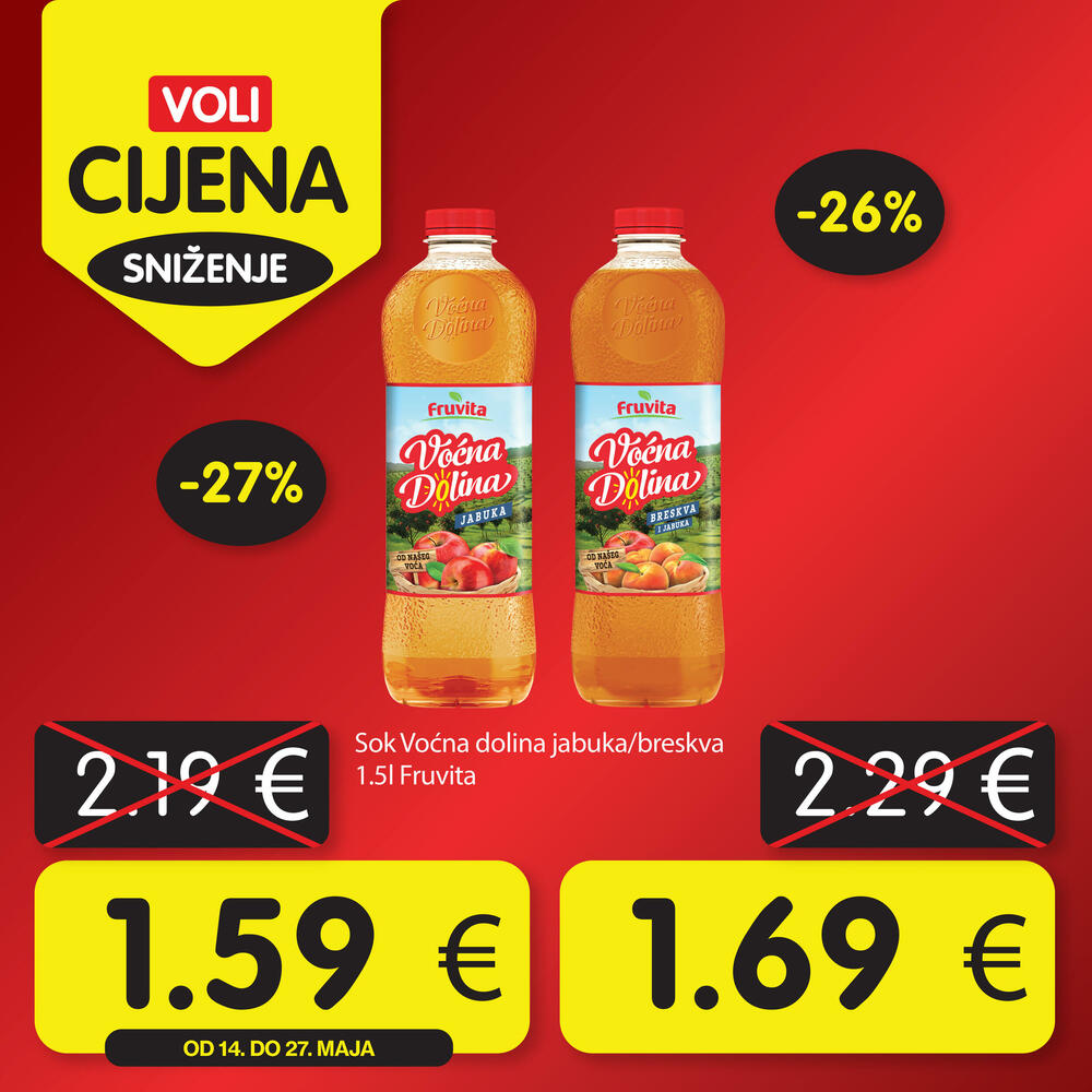<p>Posjetite neki od VOLI ili Naš diskont marketa i pronađite proizvode koje volite po specijalno niskim cijenama.</p>