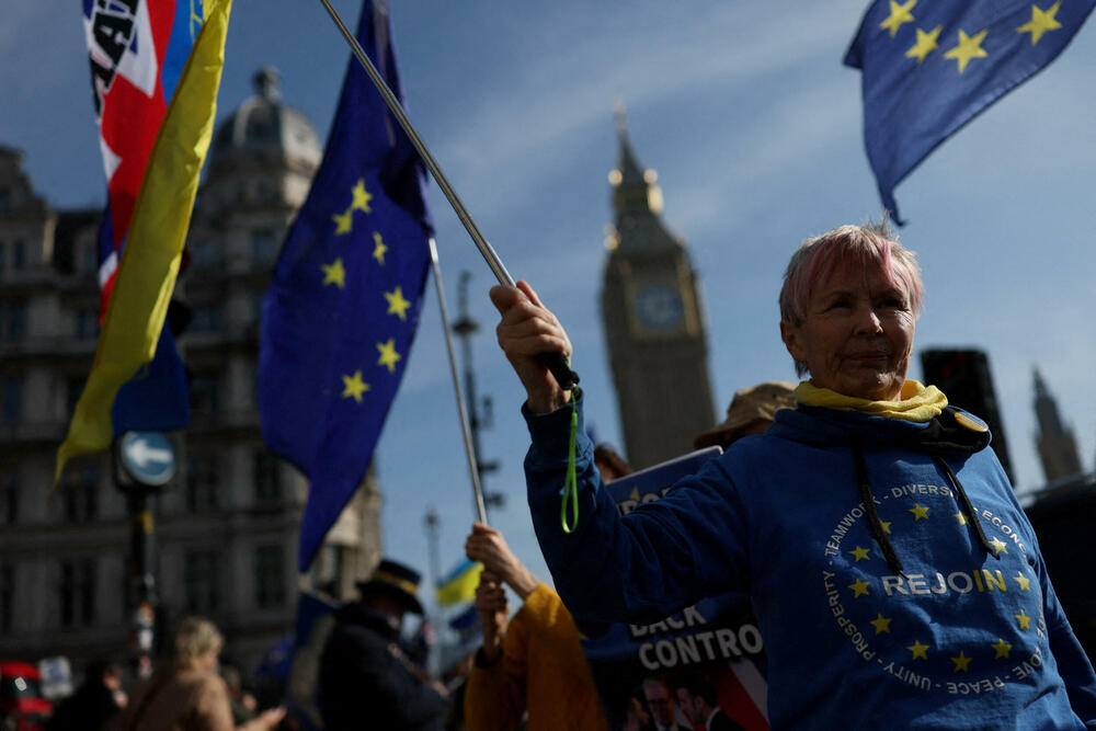 Protivnici breksita na demonstracijama u Londonu 5. marta 2025.
