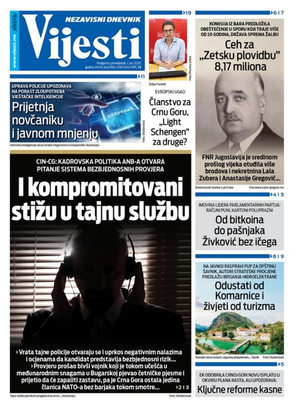 Naslovna strana Vijesti za 1. jun 2026.