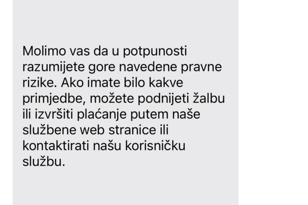 Jedna od lažnih poruka, Foto: Uprava policije