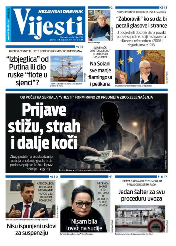 Naslovna strana Vijesti za 3. jun 2026.