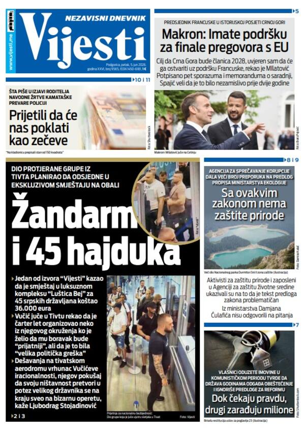Naslovna strana Vijesti za 5. jun 2026.