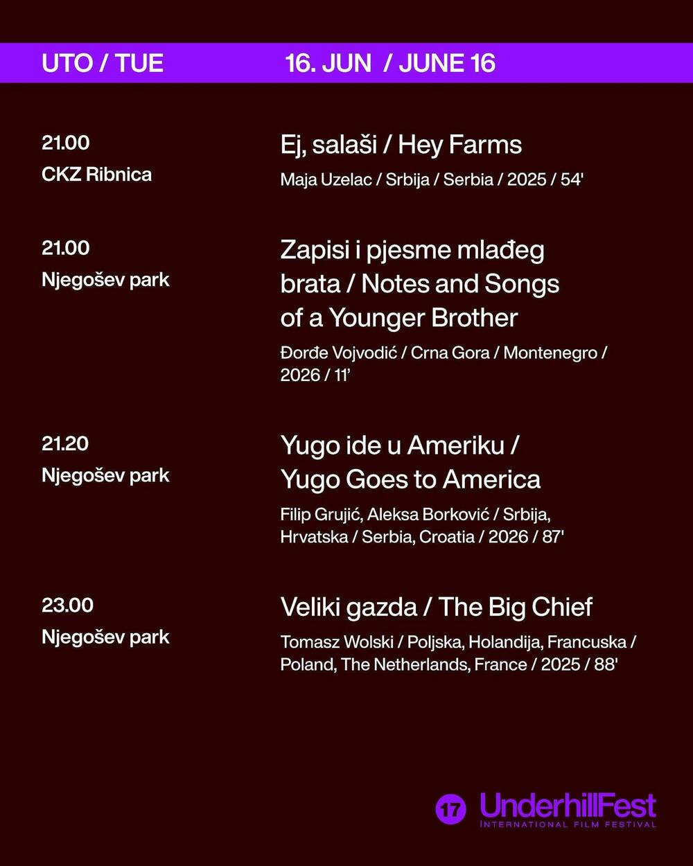 <p>Od sjutra pa do 17. juna Podgorica će biti u znaku dokumentarnog filma. Program otvara nagrađivano ostvarenje Biljane Tutorov i Petra Glomazića, a u nastavku slijedi bogat repertoar koji "Vijesti" prenose</p>