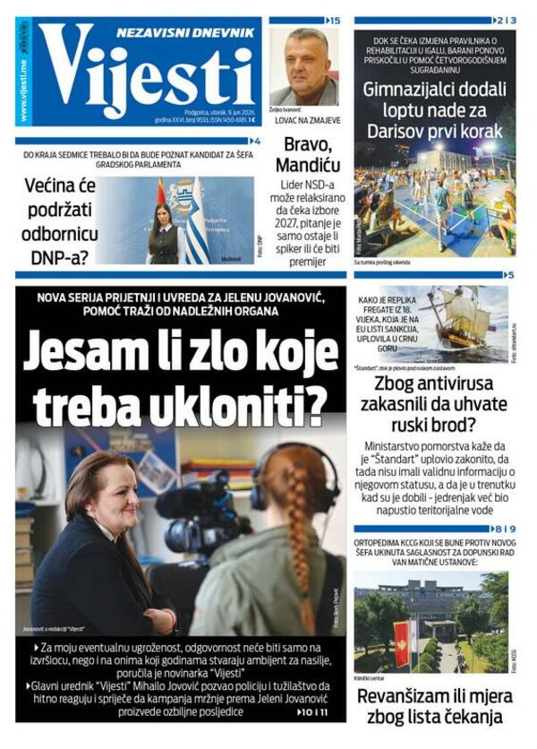Naslovna strana Vijesti za 9. jun 2026.
