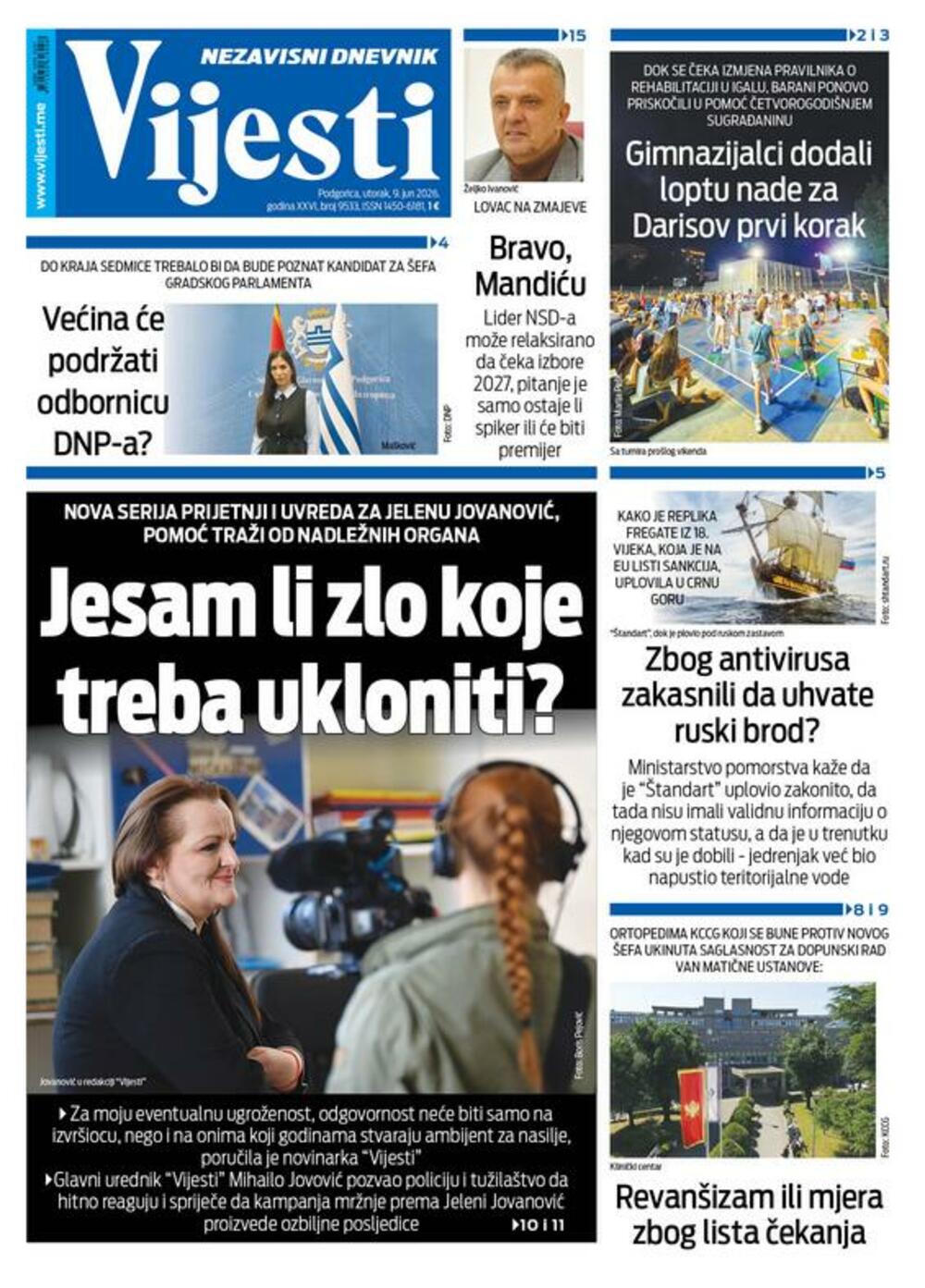 Naslovna strana Vijesti za 9. jun 2026.