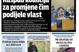 Naslovna strana "Vijesti" za 24. jun 2026. godine