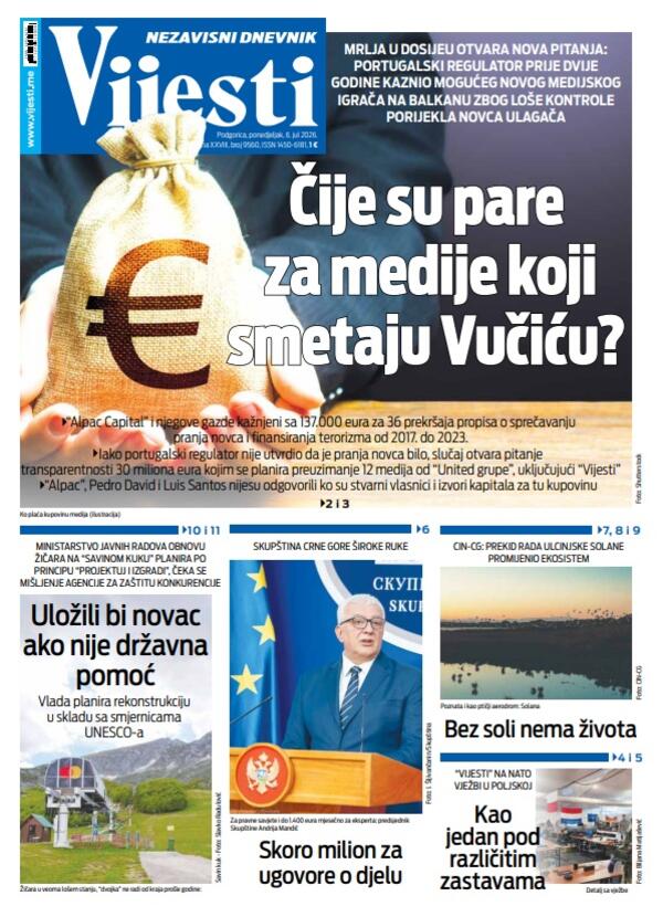 Titelseite von „Vijesti“ vom 6. Juli 2026