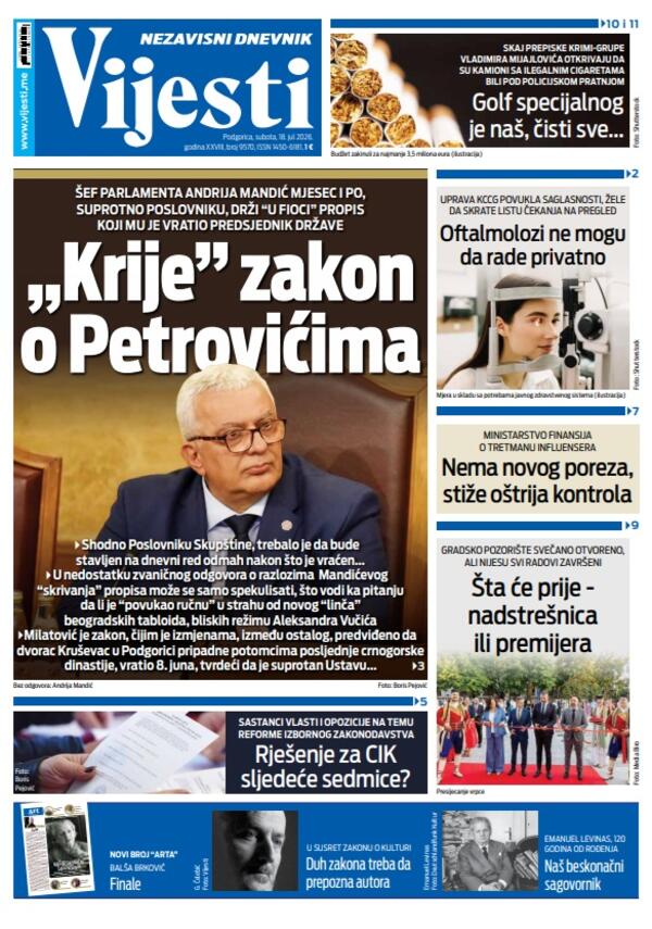 Titelseite von „Vijesti“ vom 18. Juli 2026