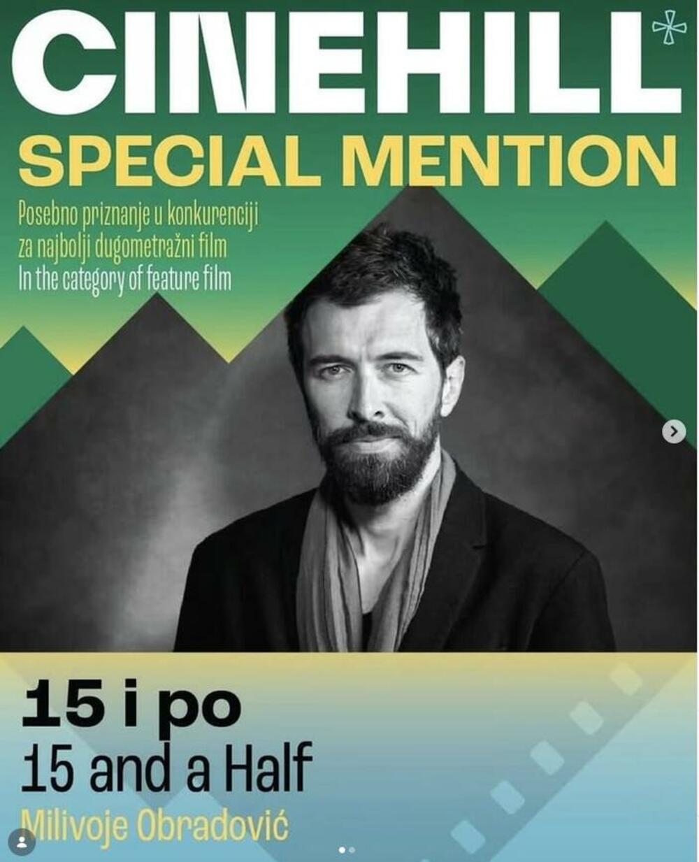 Obradovićev film "15 i po" osvojio Specijalno priznanje Cinehill...
