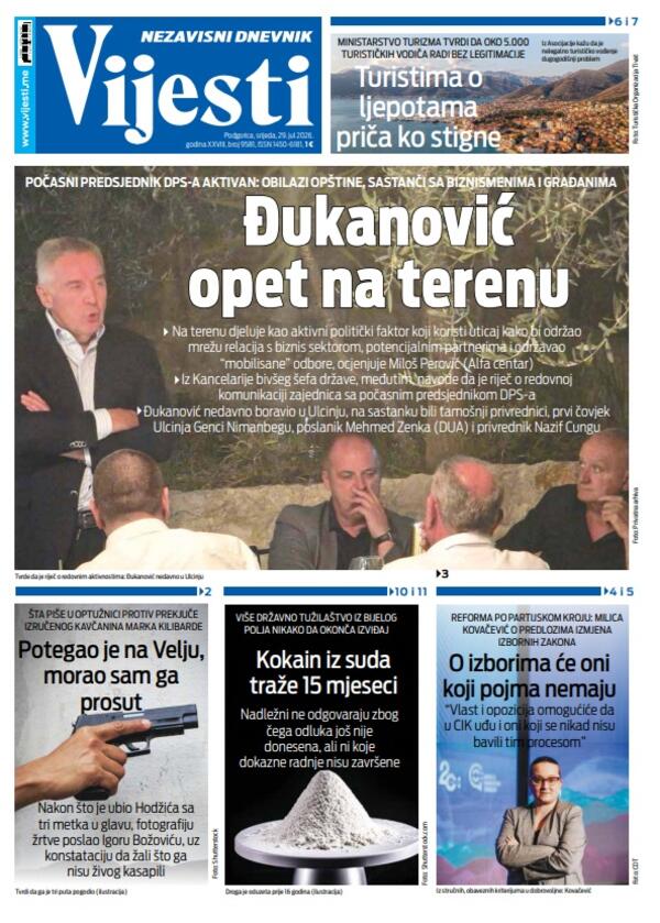 Naslovna strana "Vijesti" za 29. jul 2026. godine