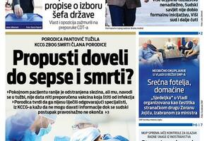 Naslovna strana "Vijesti" za 1. avgust 2026. godine