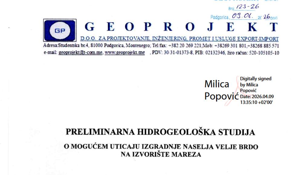 Sada iz Geoprojekta tvrde da se njihova studija ne odnosi na Velje brdo
