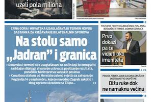 Naslovna strana "Vijesti" za 8. avgust 2026. godine