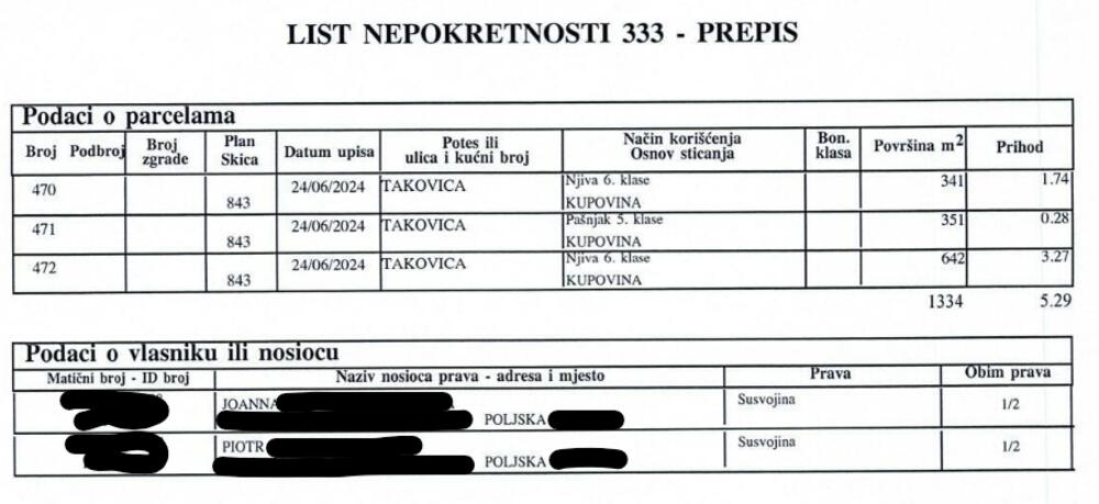 Jedan od spornih upisa stranaca na poljoprivredno zemljište bez stambenog objekta