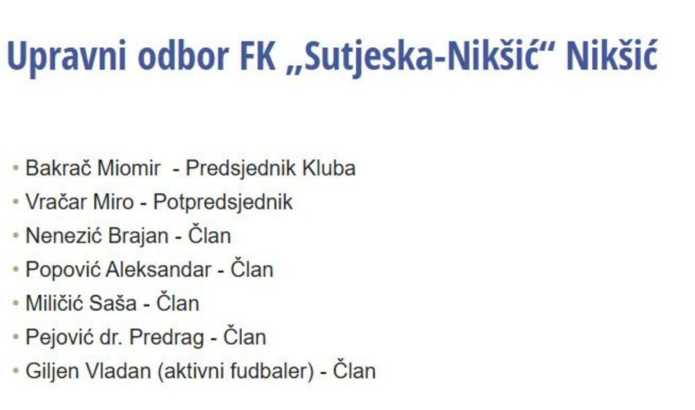 Informacija o tome ko su članovi UO Sutjeske sa sajta kluba