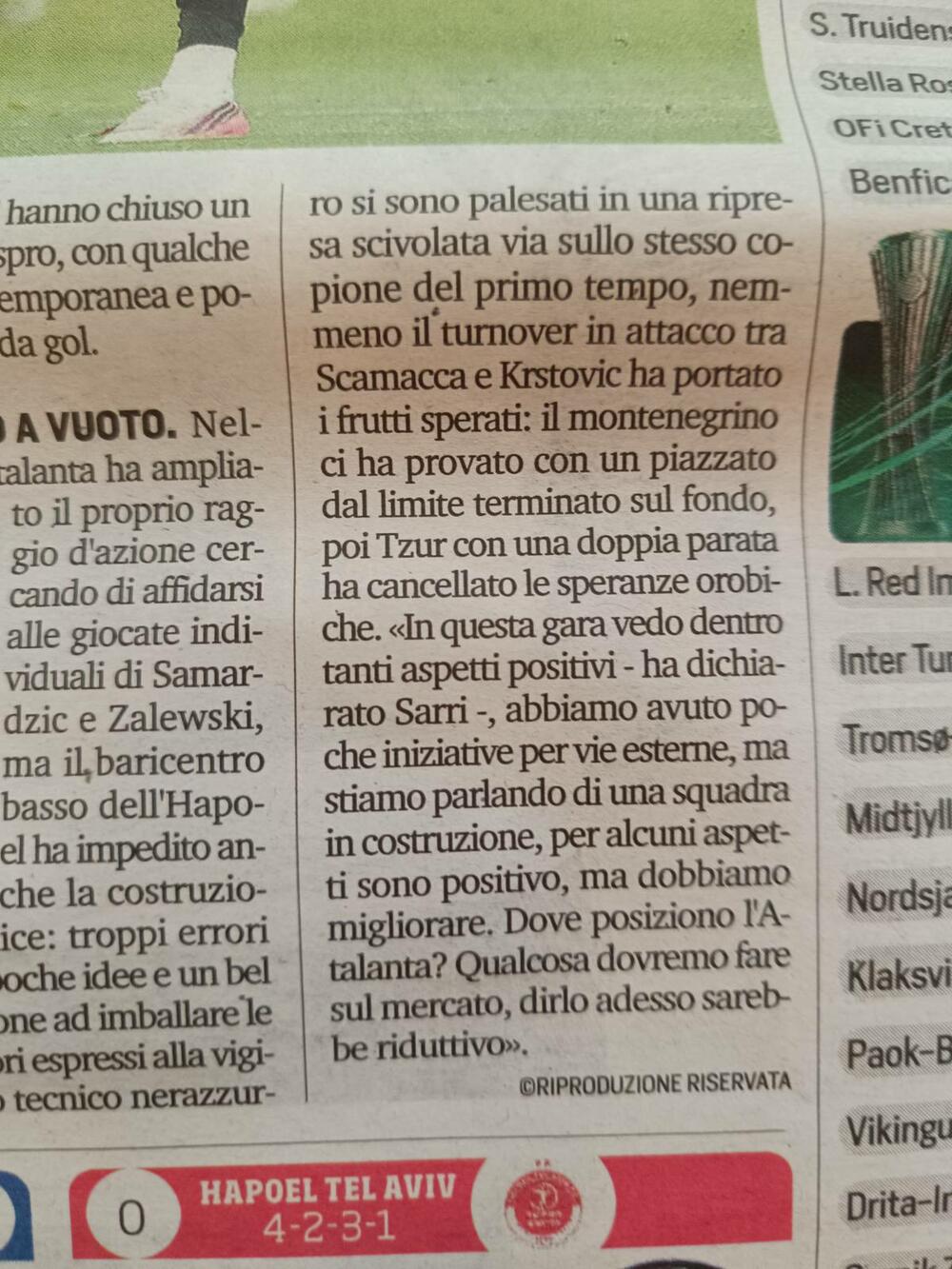 <p>"Korijere delo sport" se osvrnuo na sinoćnju utakmicu Atalante i Hapoel Tel Aviva</p>