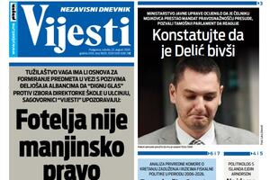 Naslovna strana "Vijesti" za 22. avgust 2026. godine