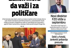 Naslovna strana "Vijesti" za 26. avgust 2026. godine