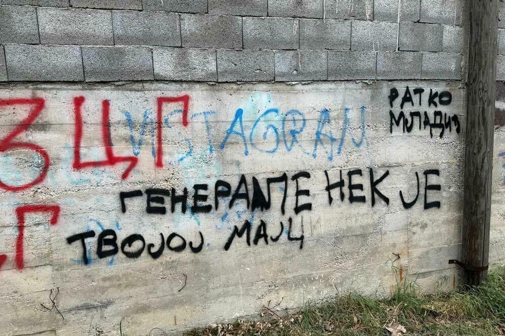 Mladića u Crnoj Gori veličali i najviši državni funkcioneri: grafit iz Pljevalja, ispred kuće poslanice BS-a, Foto: Bosnjacka stranka