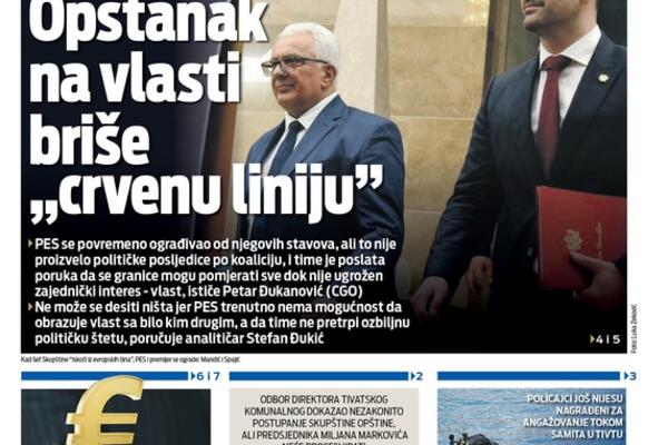 Naslovna strana "Vijesti" za 6. septembar 2026. godine