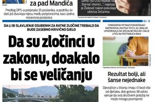 Naslovna strana "Vijesti" za 9. septembar 2026. godine