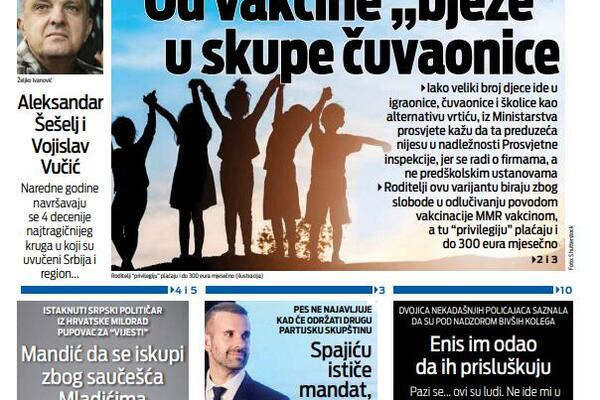 Naslovna strana "Vijesti" za 15. septembar 2026. godine