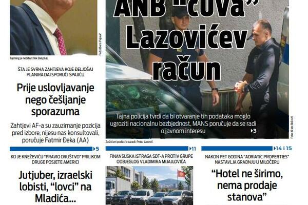 Naslovna strana "Vijesti" za 16. septembar 2026. godine