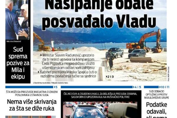 Naslovna strana "Vijesti" za 17. septembar 2026. godine