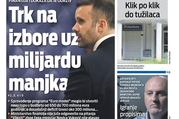 Naslovna strana "Vijesti" za 19. septembar 2026. godine