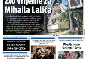 Naslovna strana "Vijesti" za 20. septembar 2026. godine