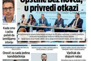 Naslovna strana "Vijesti" za 24. septembar 2026. godine