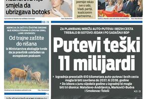 Naslovna strana "Vijesti" za 29. septembar 2026. godine